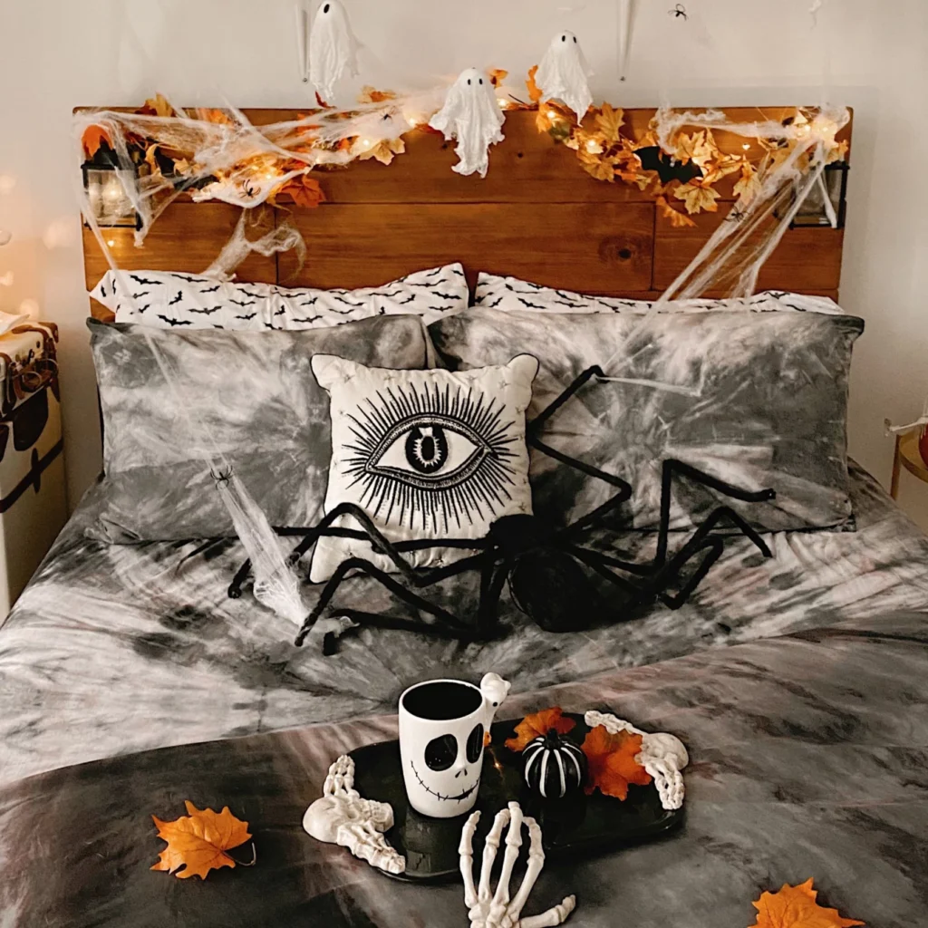 pościel z motywem pajęczyny barwionej metodą tie-dye